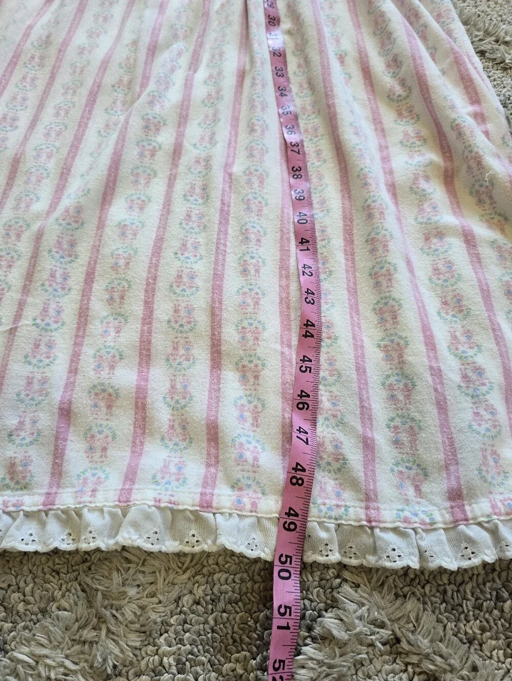 Lanz of Salzburg Nightgown Womens M Pink Floral Stripe Eyelet Lace Vintage USA